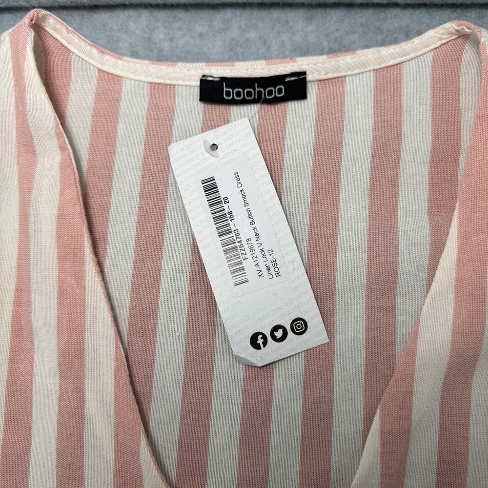 NWT Boohoo Womens Pink & Cream Linen Look Dress Made In Italy Size 12 New w tags - Picture 7 of 9